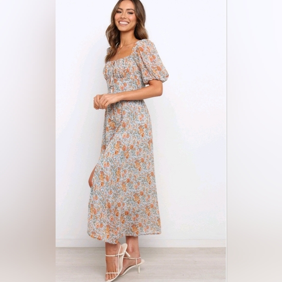 Petal & Pup Floral Midi Dress - Orange and Blue - Picture 2 of 11